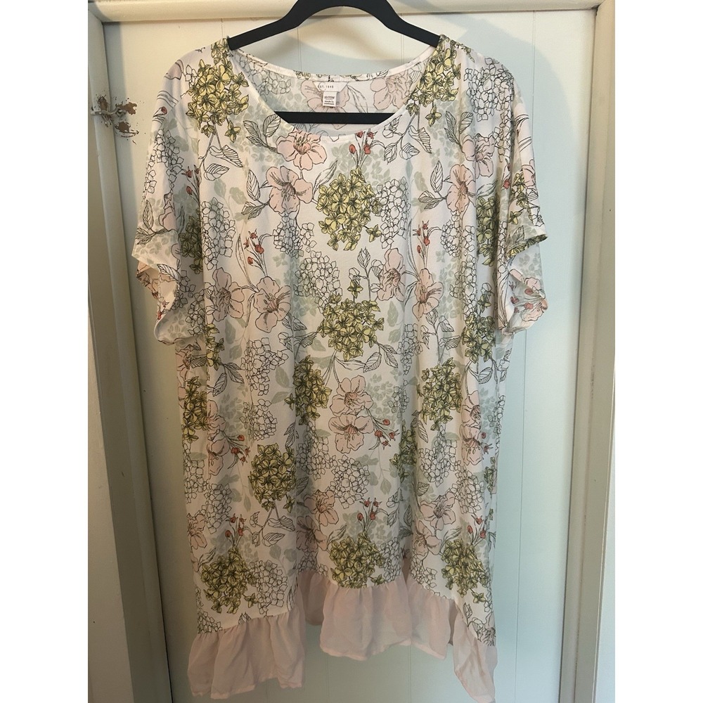 Cato Blouse Women 18/20 Pink Floral Chiffon Blouse Tunic Top Ruffle Feminine